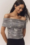 Maeve Off-the-shoulder Mesh Top In Gray