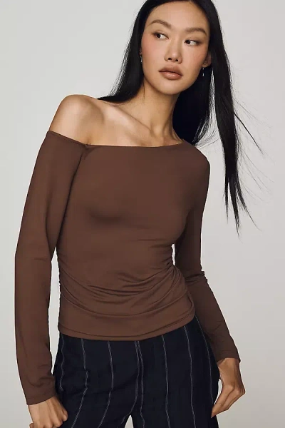 Maeve Off-shoulder Long-sleeve Top In Brown