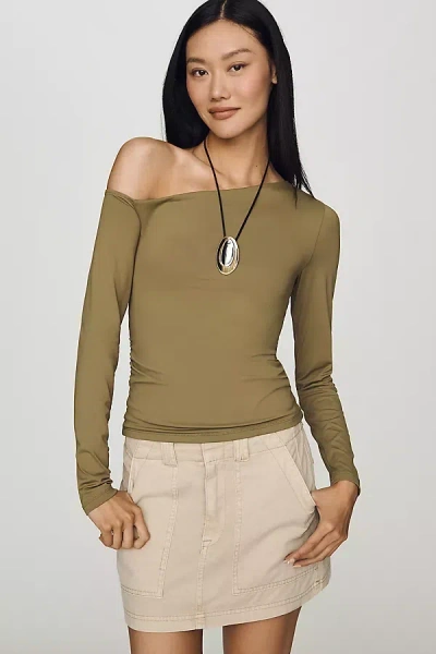 Maeve Off-shoulder Long-sleeve Top In Brown