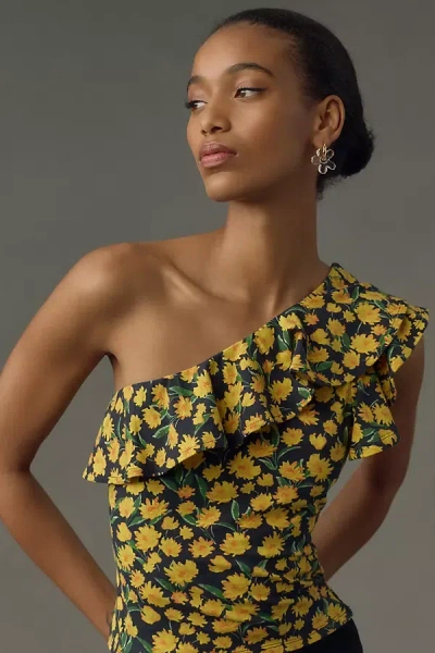 Maeve One-shoulder Ruffled Top In Yellow