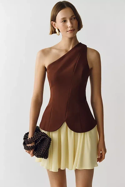 Maeve One-shoulder Twofer Mini Dress In Burgundy