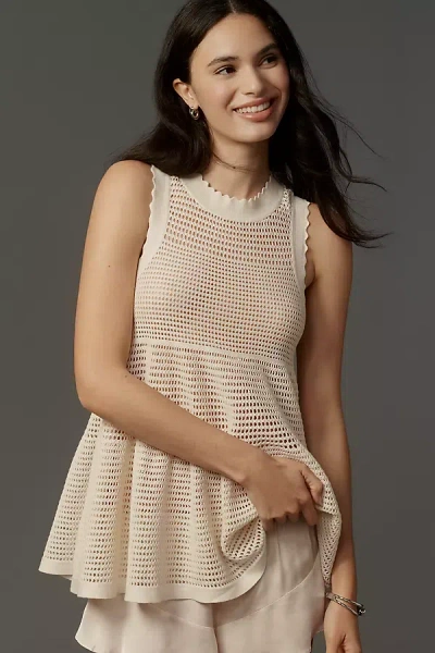 Maeve Open-knit Scallop-edge Babydoll Sweater Tank Top In Beige