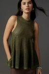 Maeve Open-knit Scallop-edge Babydoll Sweater Tank Top In Green