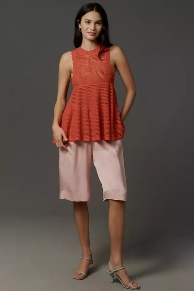 Maeve Open-knit Scallop-edge Babydoll Sweater Tank Top In Red