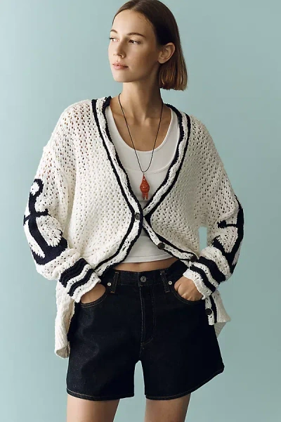 Maeve Open-stitch Anchor Cardigan In White