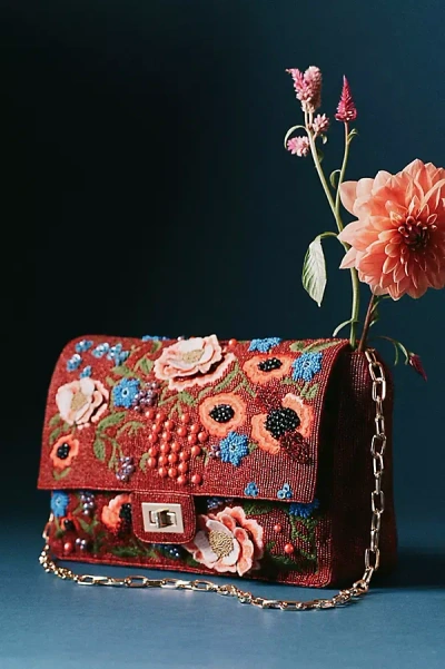 Maeve Oversized Beaded Shoulder Bag In Red