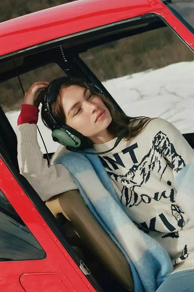 Maeve Oversized Graphic Crew-neck Sweater In Neutral