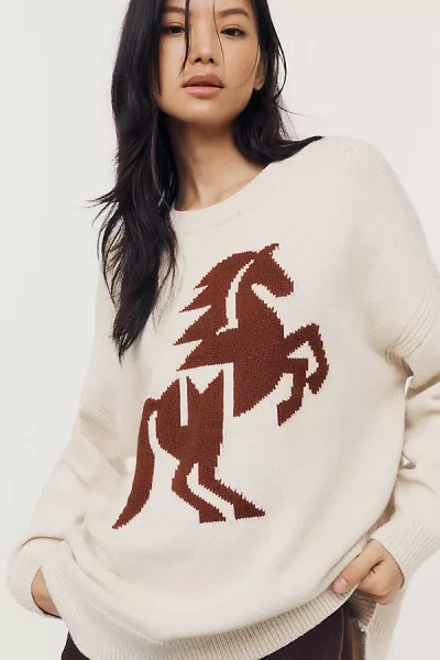 Maeve Oversized Graphic Crew-neck Sweater In Ivory