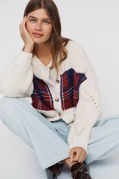 Maeve Oversized Plaid Pointelle Cardigan In Multi
