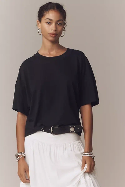 Maeve Oversized Short-sleeve Mercerized Cotton Crew-neck Tee In Black