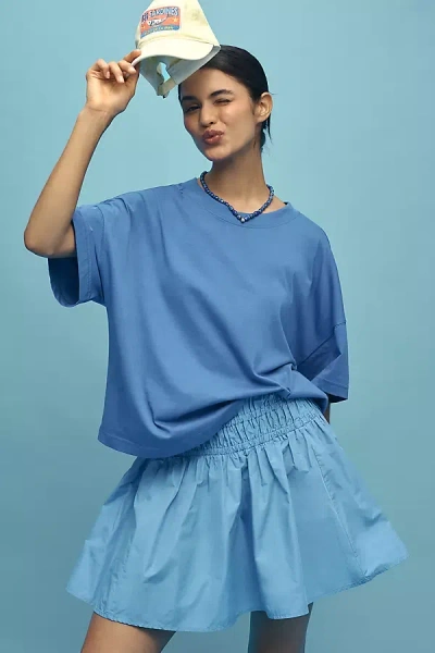 Maeve Oversized Short-sleeve Mercerized Cotton Crew-neck Tee In Blue