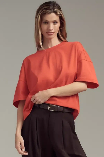 Maeve Oversized Short-sleeve Mercerized Cotton Crew-neck Tee In Red