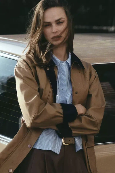 Maeve Patch Pocket Cropped Buttondown Shirt In Blue