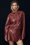 Maeve Patent Faux-leather Biker Jacket In Burgundy