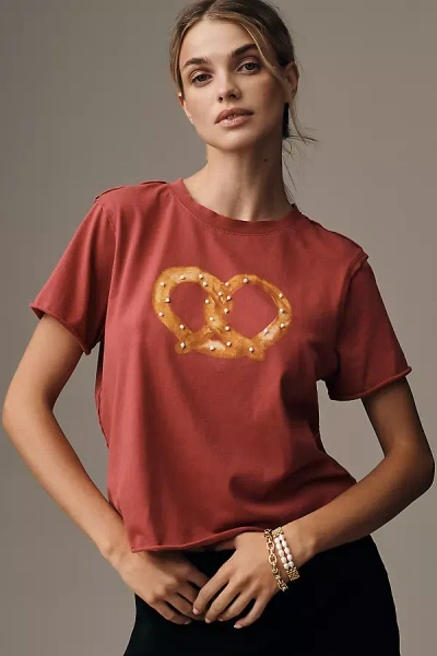 Maeve Pearl-embellished Pretzel Graphic Tee In Red