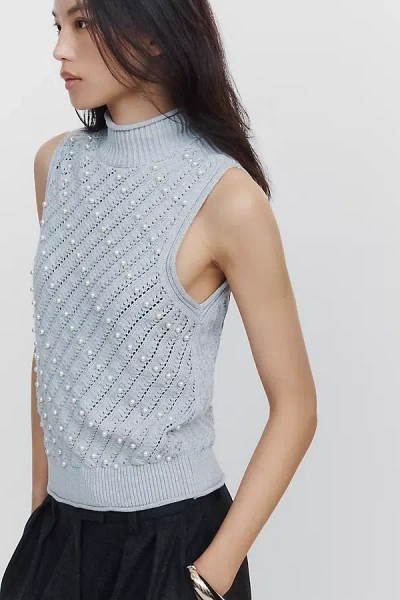Maeve Pearl Roll Neck Sweater Tank Top In Gray