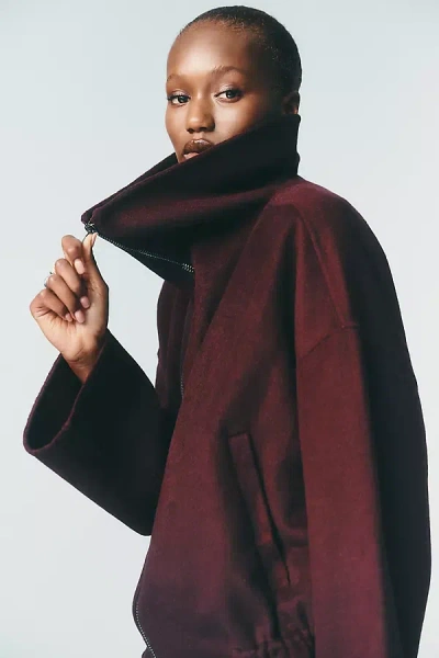 Maeve Peplum Funnel Neck Jacket In Burgundy