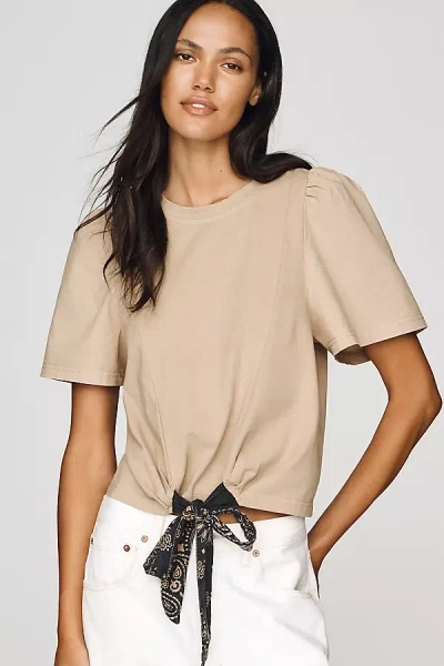 Maeve Pilcro Puff-sleeve Bandana Drawstring Top In Neutral