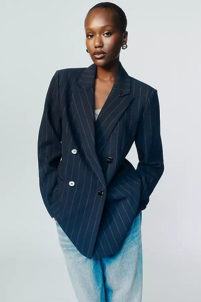 Maeve Pinstripe Blazer Jacket In Blue