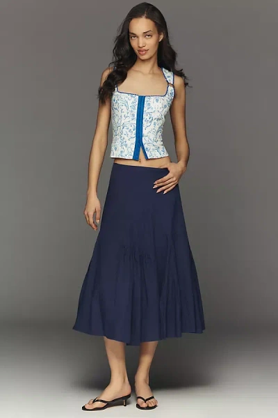 Maeve Pintuck Midi Skirt In Blue