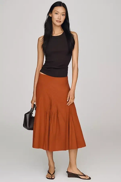 Maeve Pintuck Midi Skirt In Brown