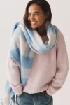 Maeve Plaid Fringe Scarf In Blue