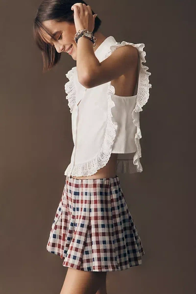 Maeve Plaid Godet Midi Skort In Multi