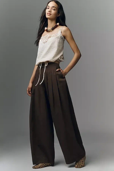 Maeve Pleated Barrel Trousers In Brown