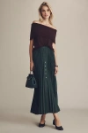 Maeve Pleated Button Front Maxi Skirt In Green