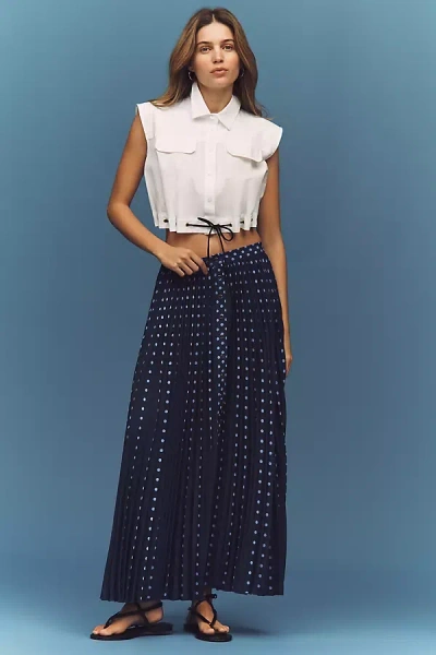 Maeve Pleated Button-front Maxi Skirt In Blue
