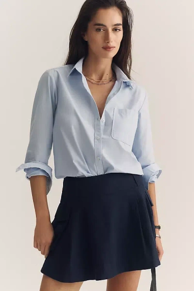 Maeve Pleated Linen-blend Cargo Mini Skirt In Blue