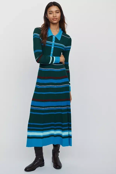 Maeve Pleated Long-sleeve Midi Sweater Dress In Green