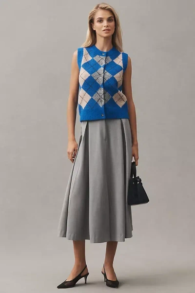 Maeve Pleated Menswear Midi Skirt In Gray