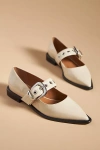 Maeve Pointed-toe Moto Mary Jane Flats In Beige