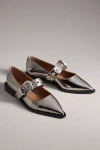 Maeve Pointed-toe Moto Mary Jane Flats In Silver