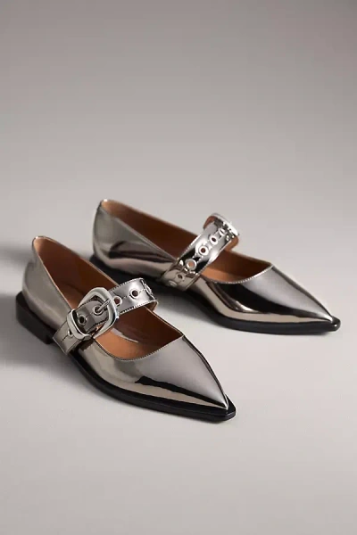 Maeve Pointed-toe Moto Mary Jane Flats In Silver