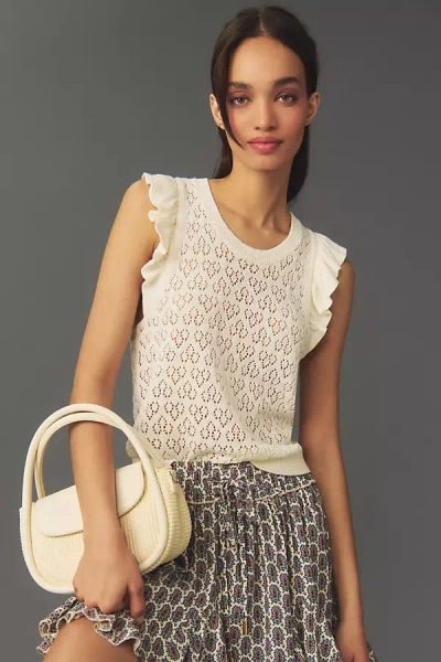 Maeve Pointelle Ruffle Sweater Tank In White