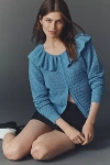 Maeve Pointelle Wool-blend Cardigan Sweater In Blue