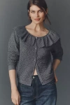 Maeve Pointelle Wool-blend Cardigan Sweater In Gray