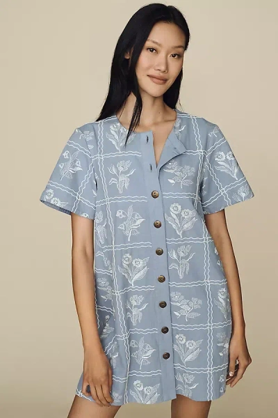 Maeve Pollie Swing Buttondown Mini Dress In Gray
