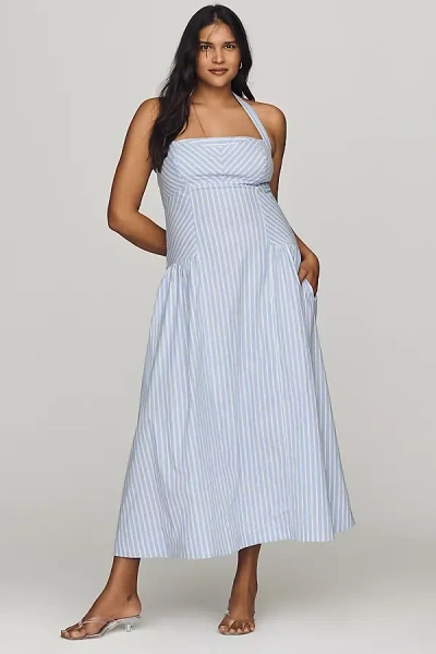 Maeve Poplin Halter Midi Dress In Blue