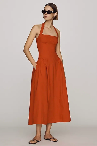 Maeve Poplin Halter Midi Dress In Purple