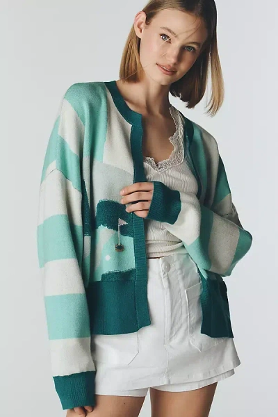 Maeve Preppy Icon Cardigan In Blue