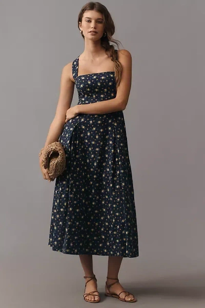Maeve Printed A-line Halter Midi Dress In Blue
