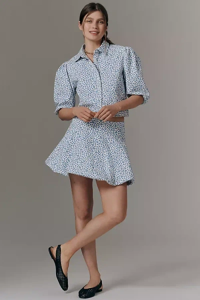 Maeve Printed Bubble Mini Skirt In Blue