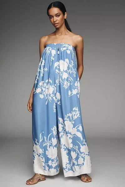 Maeve Printed Fluid Wide-leg Jumpsuit In Blue