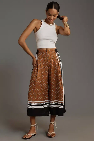 Shop Maeve Printed Pleated A-line Culottes Pants In Multicolor