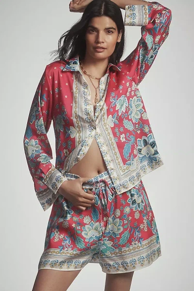 Maeve Printed Silky Shorts In Pink