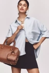 Maeve Puff Elbow-sleeve Boxy Buttondown Oxford Shirt In Blue