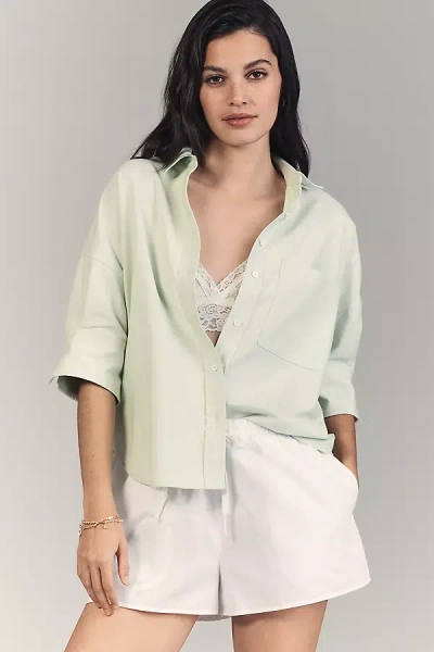 Maeve Puff Elbow-sleeve Boxy Buttondown Oxford Shirt In Green